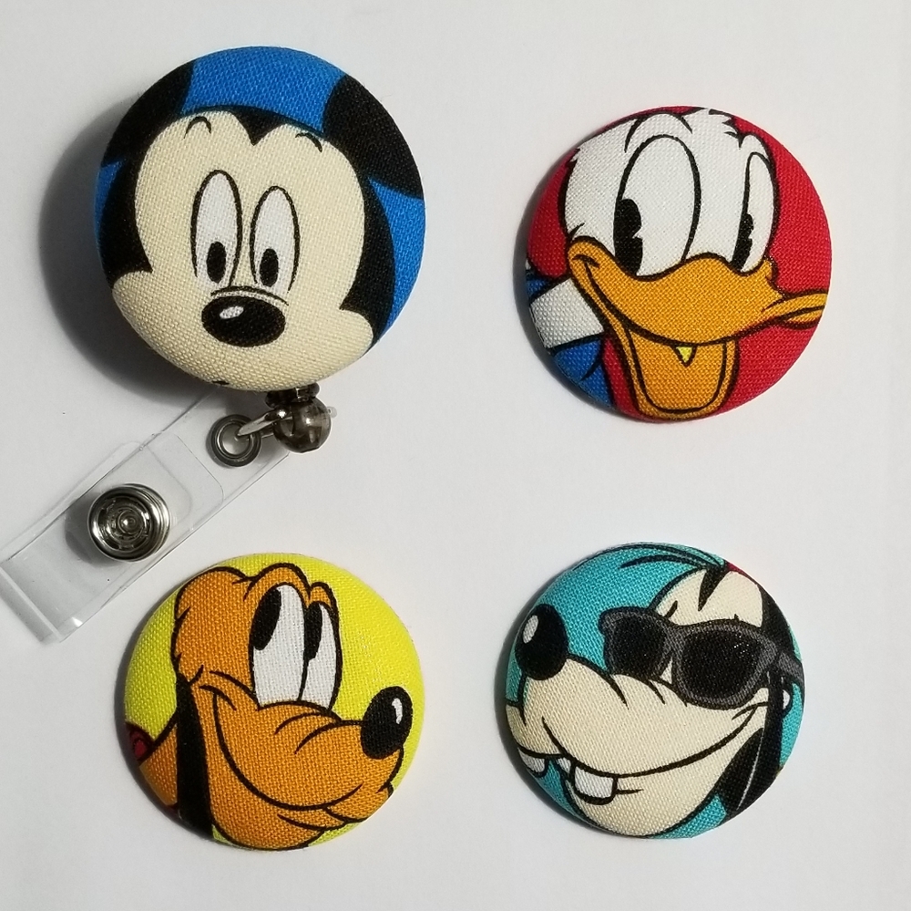 Retractable Badge Reel Holder with 4 Disney Character Covered Buttons